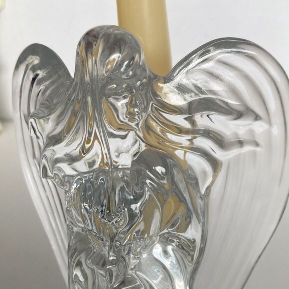 Vintage Clear Glass Heavy Cut Crystal Angel Taper Candlestick Holder Holiday - Picture 3 of 10